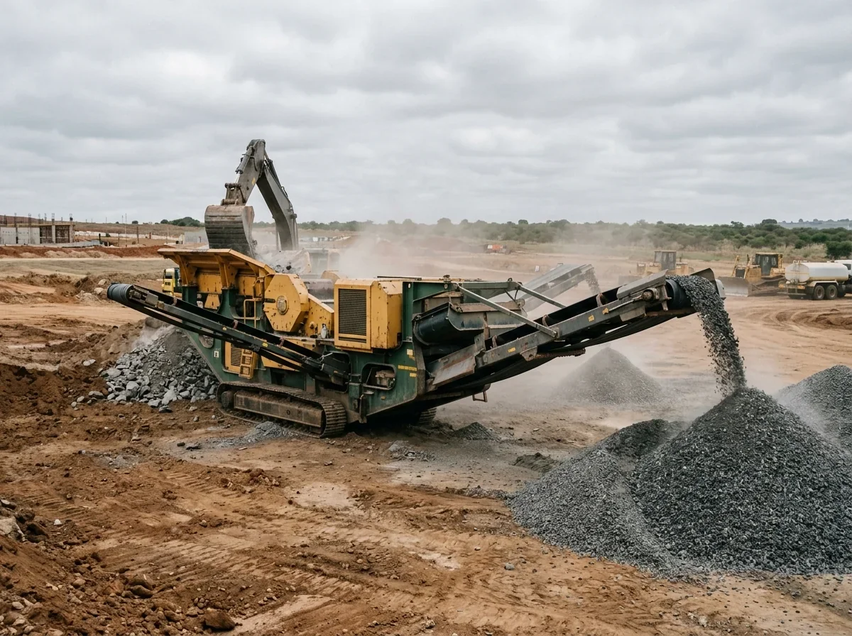 Bulk aggregate crushing operation on a Unik Civil construction site