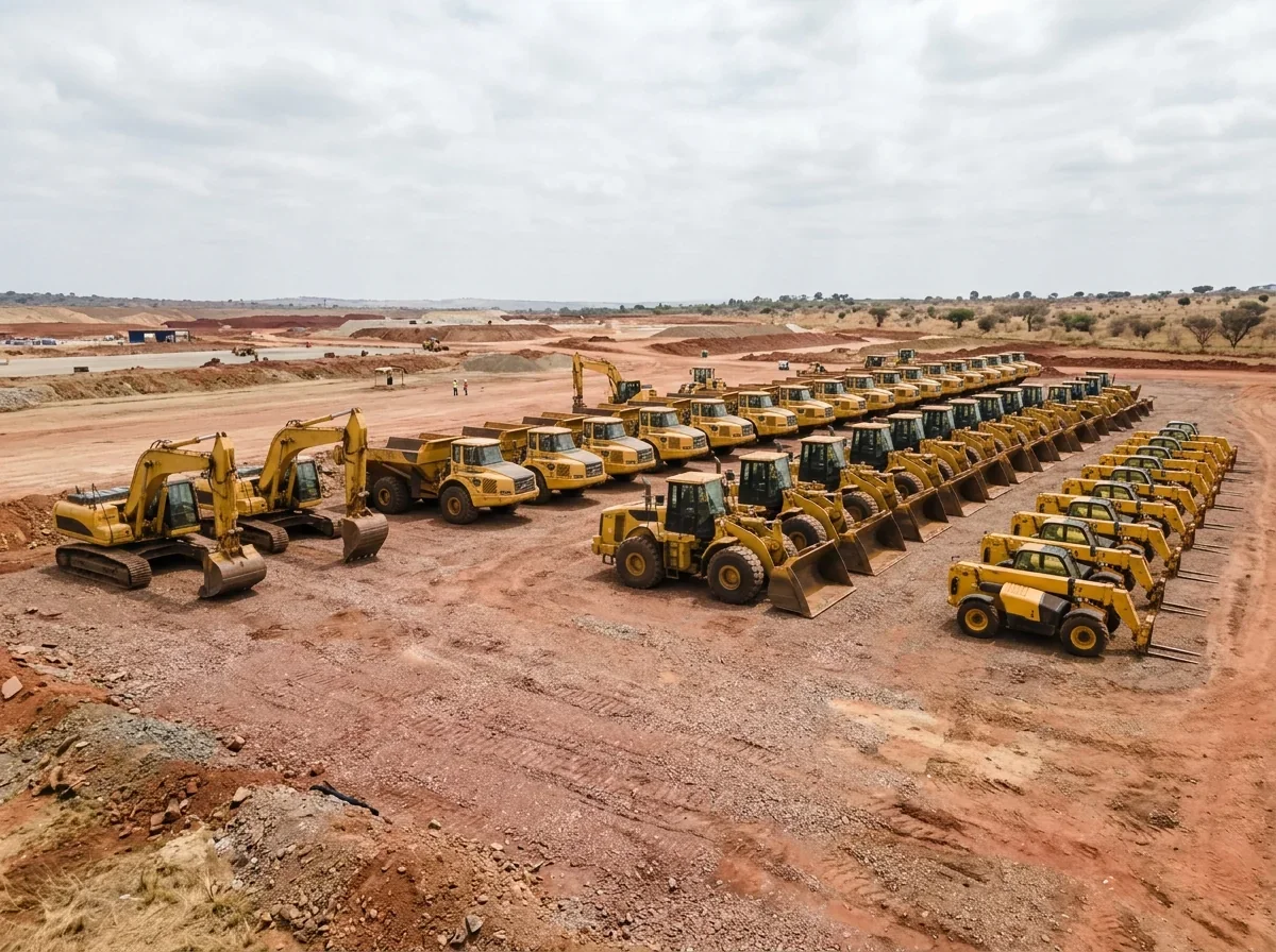 Heavy earthmoving crawler excavators on site
