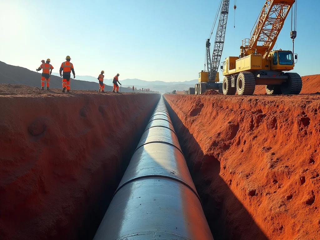 Large concrete bulk water supply pipes in excavation trench